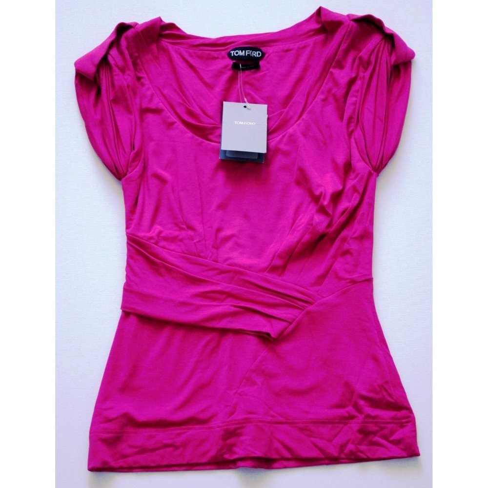 $890 TOM FORD Hot Pink FUCHSIA  Sewn Top ITALY Draped Traverse SHIRT Viscose 36